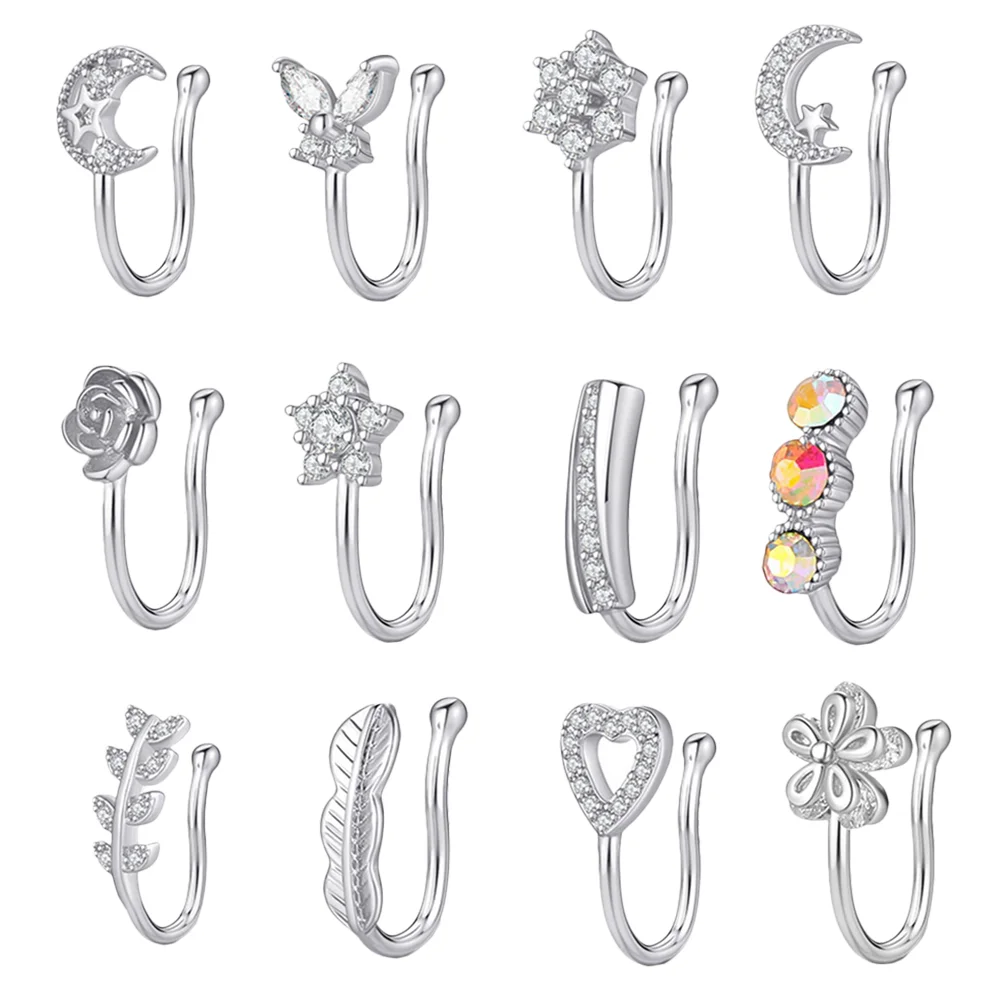 

12 Pcs Body Horseshoe Zircon Nose Clip Miss The Ring Studs Moisennette Jewelry Copper Piercing Decoration