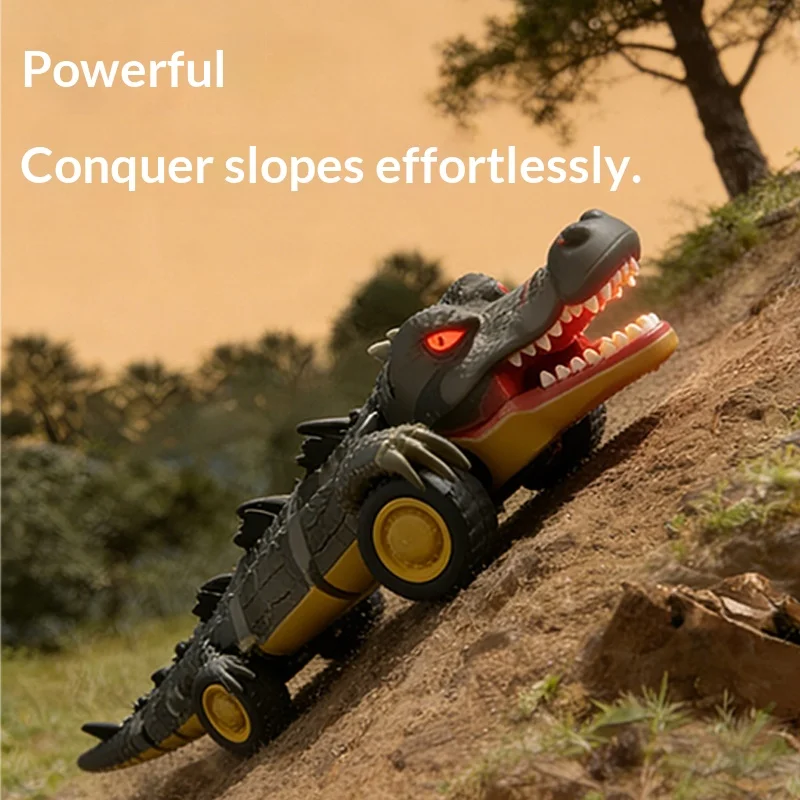 Carro de controle remoto com tema de crocodilo, rotação de 360 graus, brinquedo iluminado para meninos, frequência sem fio 2.4g, novo modelo