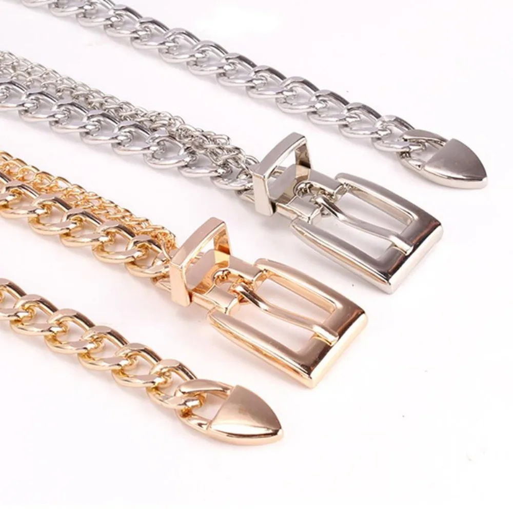 Neue Mehrschichtige Metall-Ketten-Gürtel für Punk-Kleider und Jeans, Gold-Silber Taillenkette als Kleideraccessoire – Detail 5
