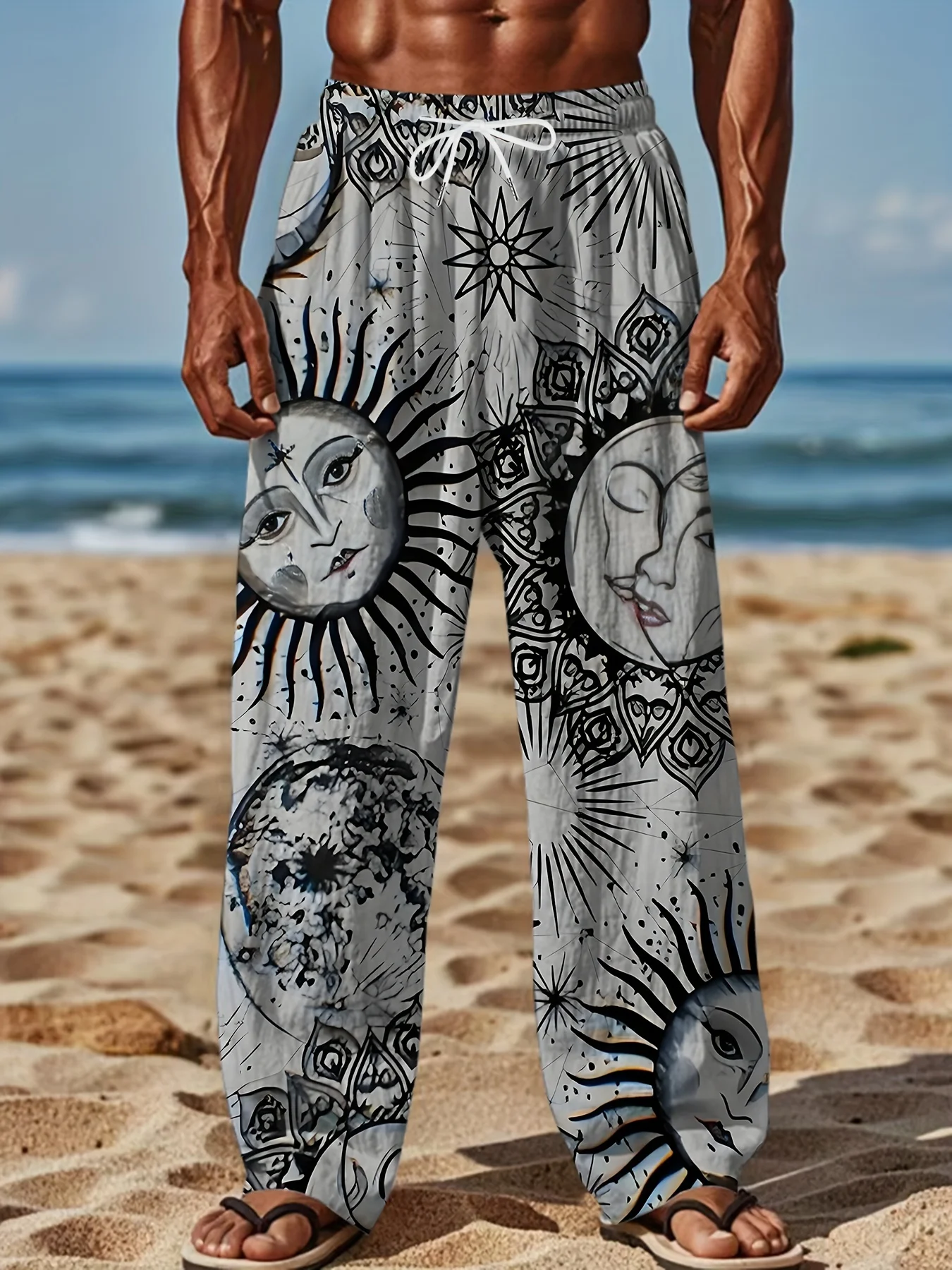 Men'S Straight-Leg Trousers, Western Trendy 3D Print All-Match Casual Pants, Athletic Pants, Loose Retro Drape Trousers