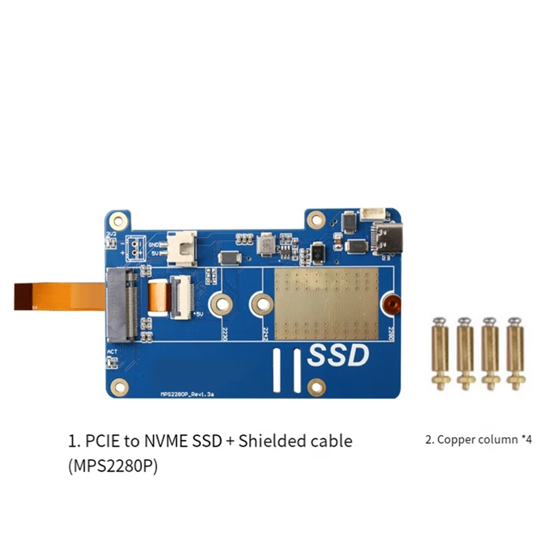 MPS2280P PCIE M.2 NVME SSD HAT+FPC Cable For Raspberry Pi 5 Support 2280 2230 2242 Gen 3 Expansion Board