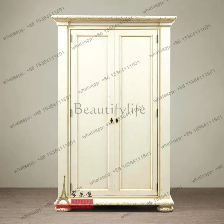 American Country Solid Wood Carved Wardrobe Old Two Door Bedroom Locker