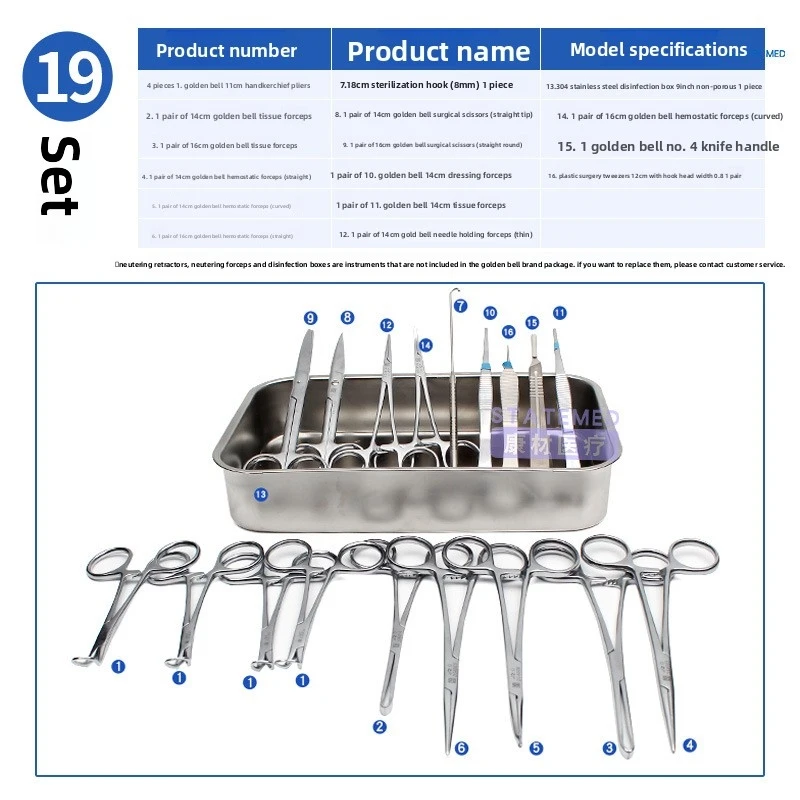 Pet Spay Neuter Surgical Instrument Kit - Ovarian Hook, Ligature Forceps for Dogs Cats