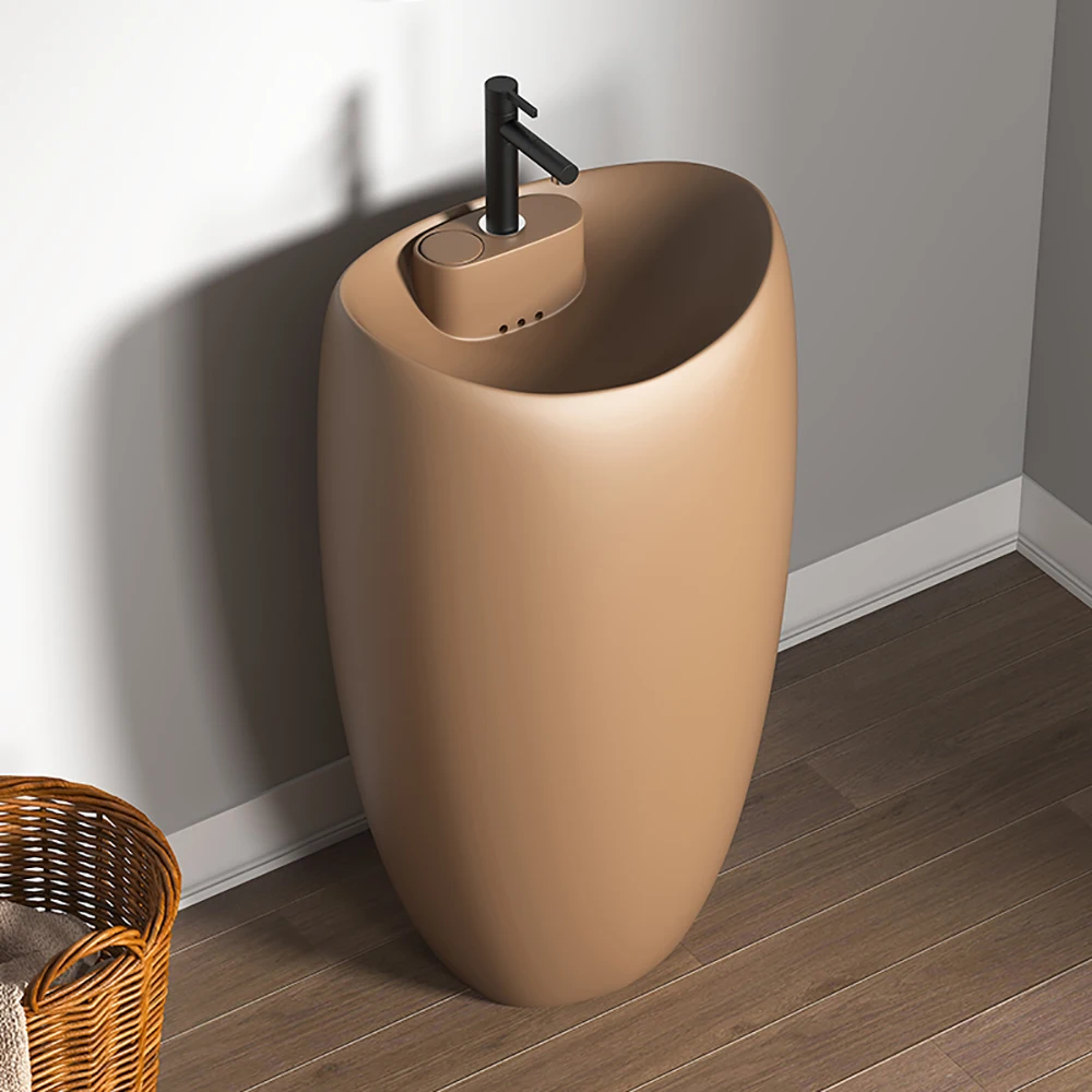 Square Wall Mounted Ceramic Bathroom Sink Modern Integrated Hanging Wash Basin For Small Apartment Balcony Hotel