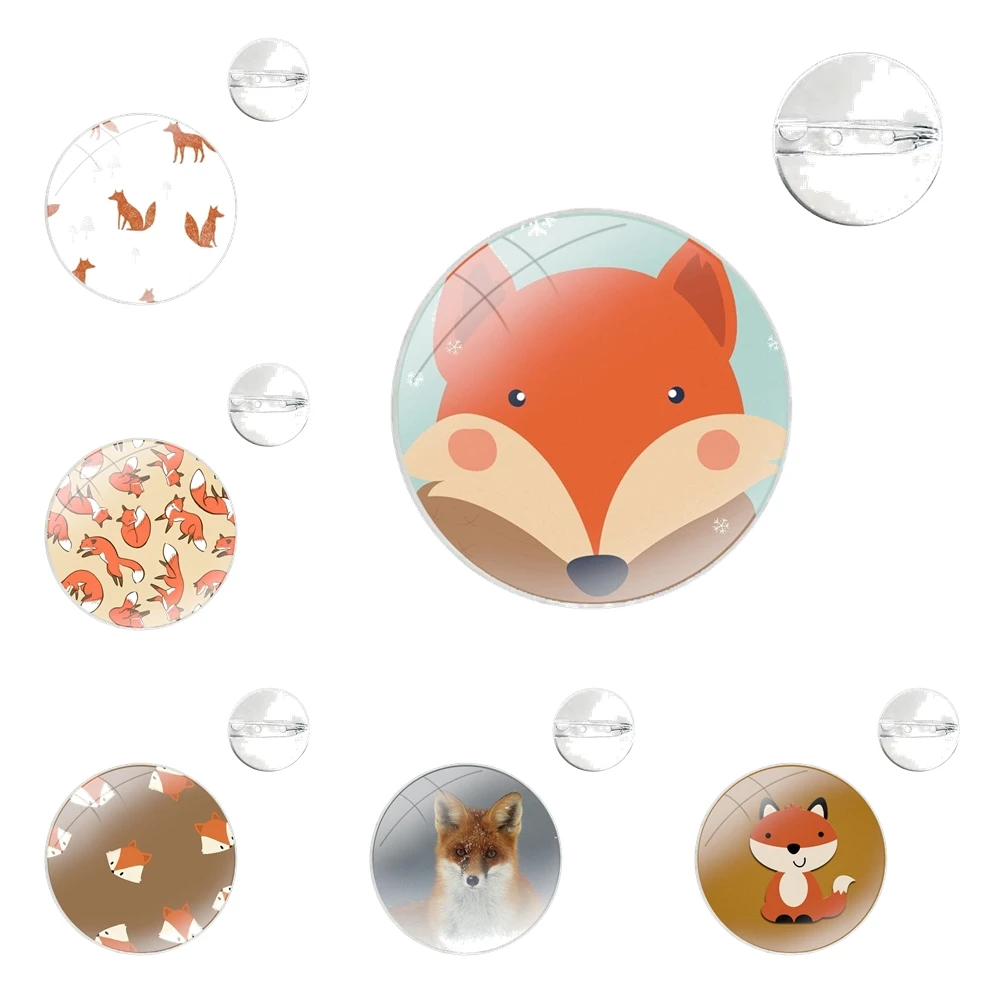 lovely Animal Fox Glass Dome Brooches Badge Pins For Clothes Hat Shirt Lapel Bag