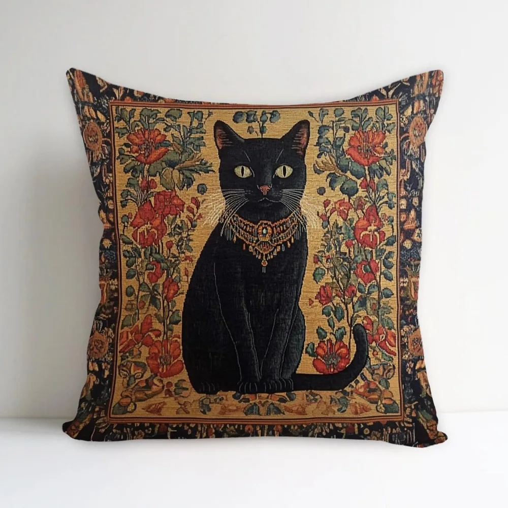 William Morris Black Cat Pillow Case Double-sided Abstract Vintage Floral Art Decorative Throw Pillow Cover for Home Sofa Decor