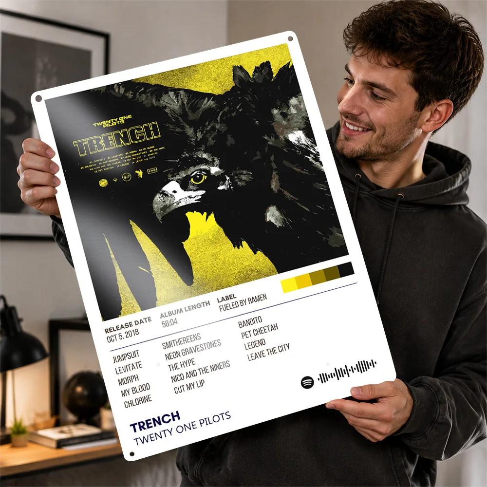 Twenty One Pilots Trench Poster Retro 3D Printed Metal Signs Customized Wall Hanging Gift for Gaming Room Decoration Man Art