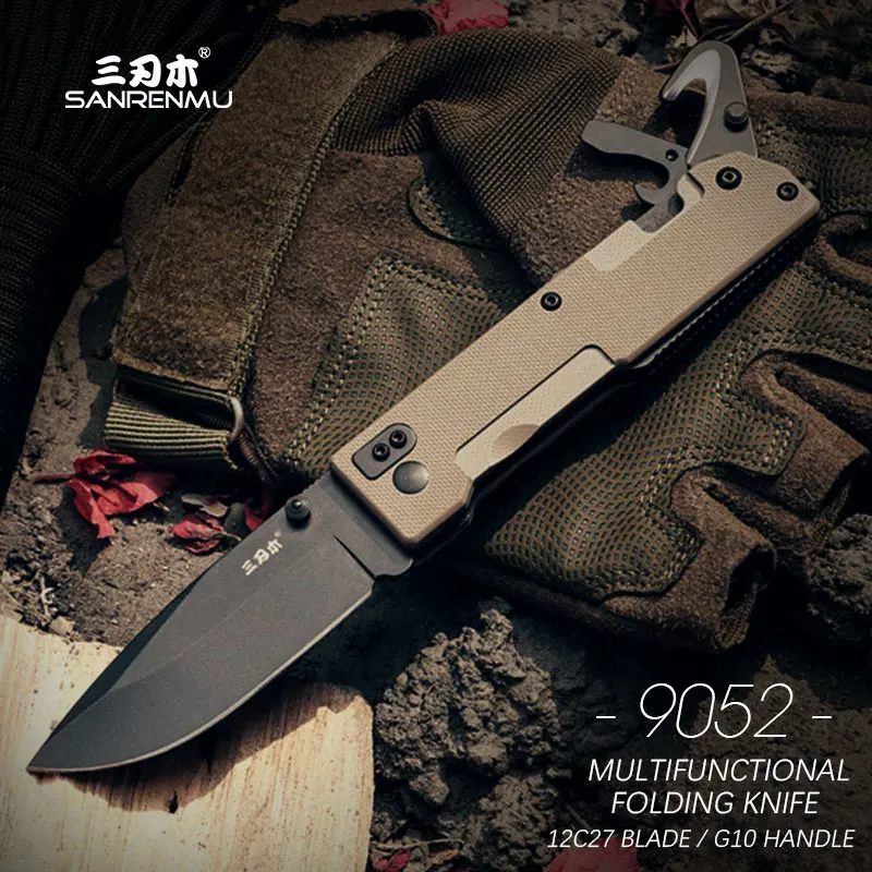 SANRENMU 9052 Multifunctional Outdoor Folding Knife 12c27 Blade G10 Handle Camping Survival Edc Tool Pocket Folding Knives