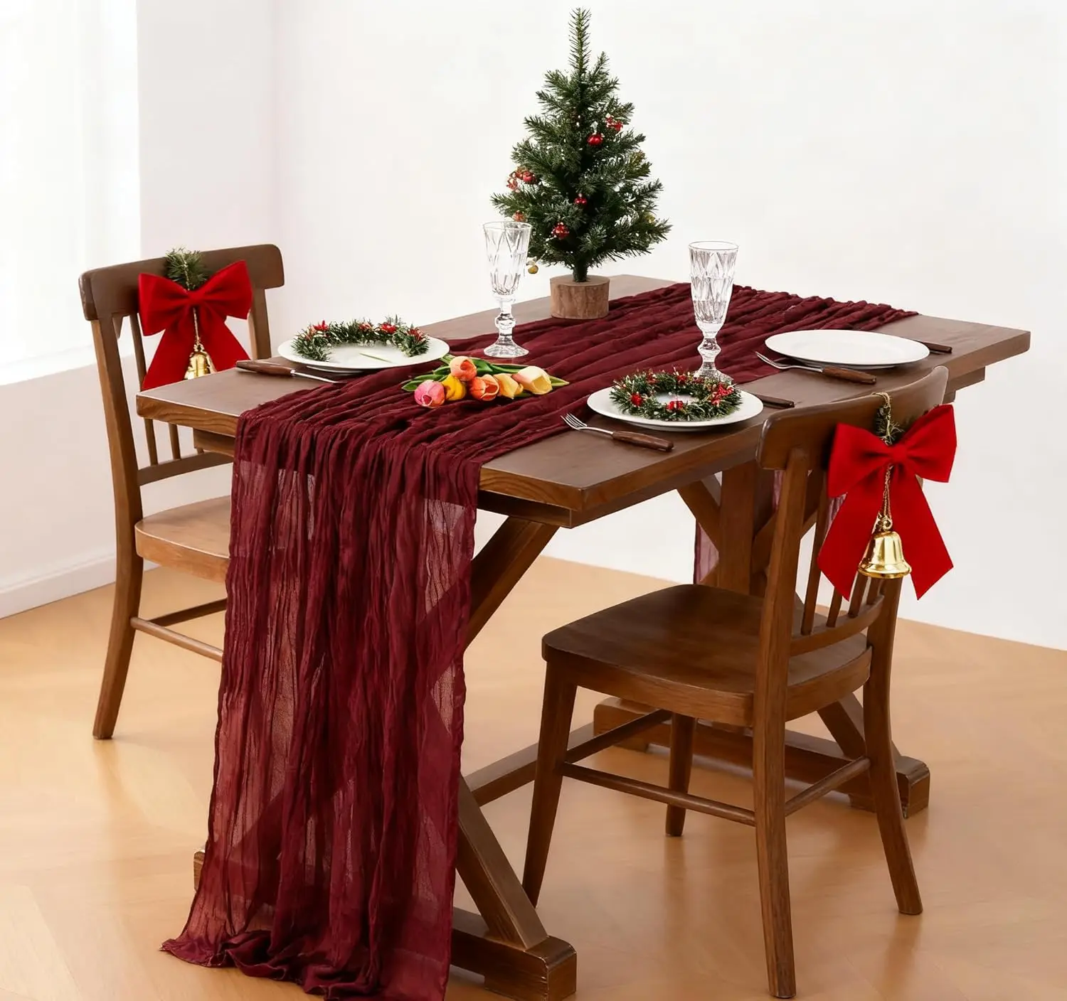 

Gauze Table Runner Semi-Sheer Crinkle Table Runner Boho Rustic Decorations For Wedding Reception Bridal Shower Holiday Party