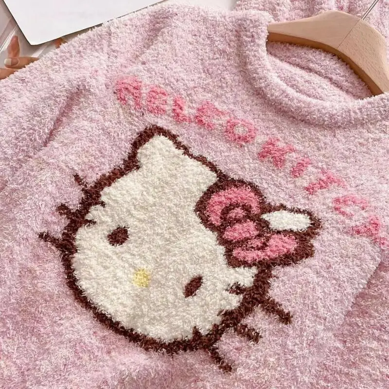 

Kawaii Hello Kitty Pajamas Women Winter Fleece Plush Soft Homewear Cozy Warm Sleepwear Loungewear Cute Fashion Flannel Nightwear