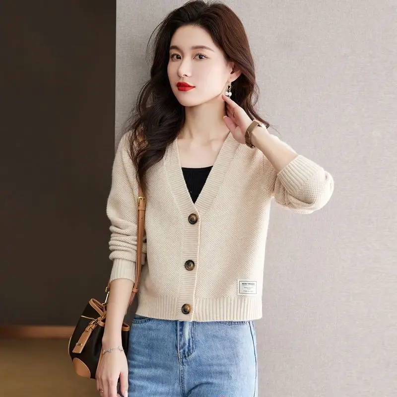 

Spring Autumn New Solid All-match Knitting Elegant Short Cardigan Long Sleeve Slim Vintage Sweaters Fashion Korean Women Clothes