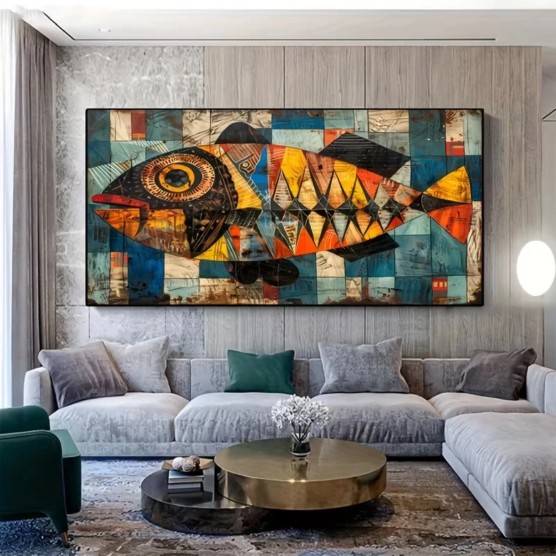 Modern Abstract Colorful Fish Poster and Prints Colorful Geometry Canvas Painting Wall Art Picture for Living Room Home Decor