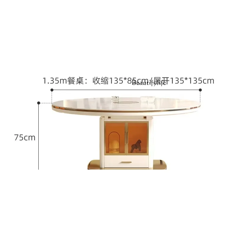 X35 Light Luxury Rock Slab Retractable Dining Table Variable Round Dining Table Turntable Household Foldable Dining