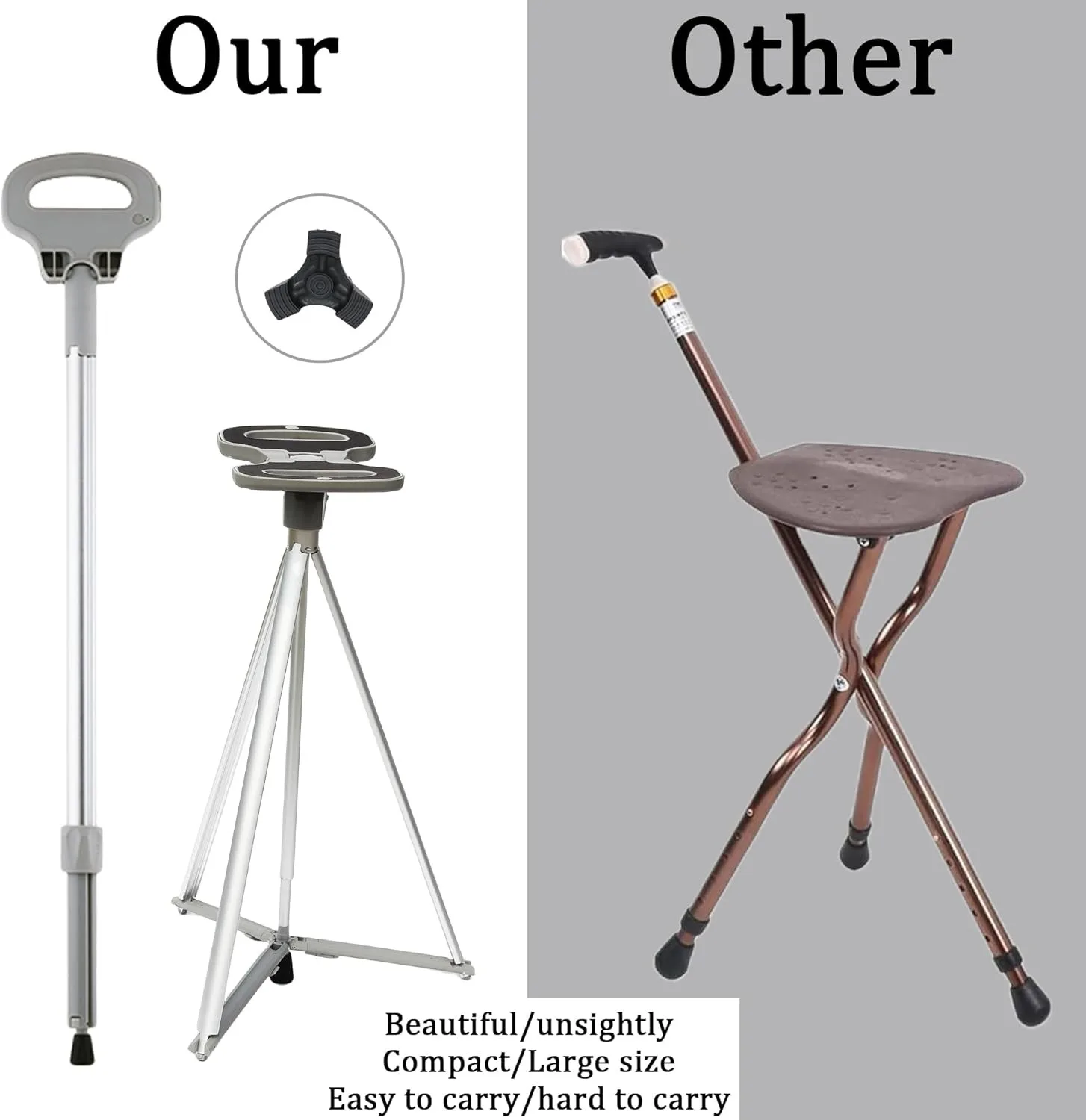 Folding Stool Cane for Seniors Outdoor Converts Walking Stick to Seat 150kg Aluminum Alloy Lightweight Portable Park Queue Trave