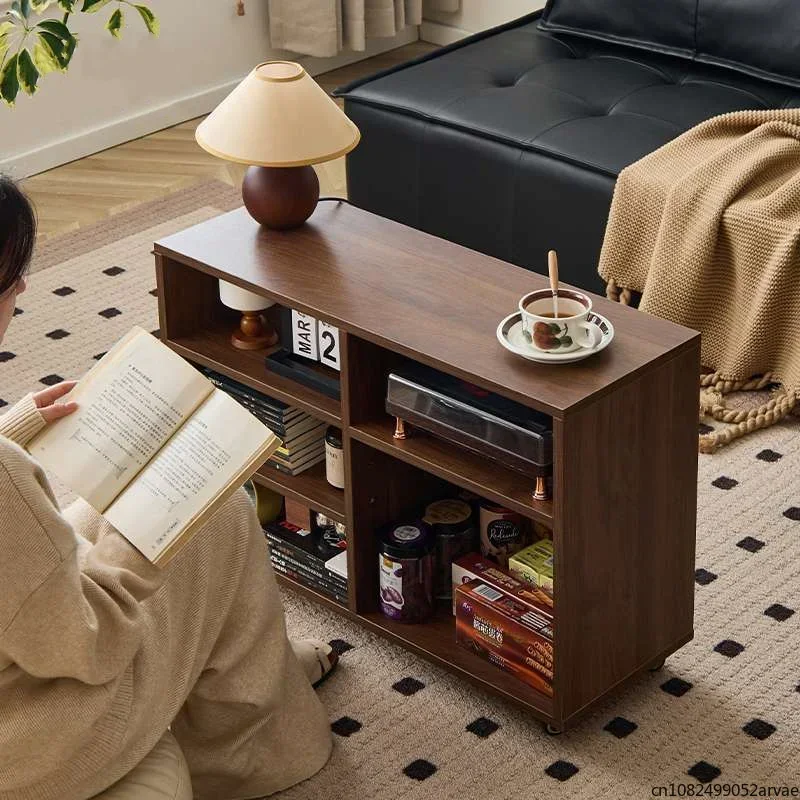 Retro Style Creative Sofa, Movable Coffee Table, Black Walnut Side Cabinet, Balcony Small Table