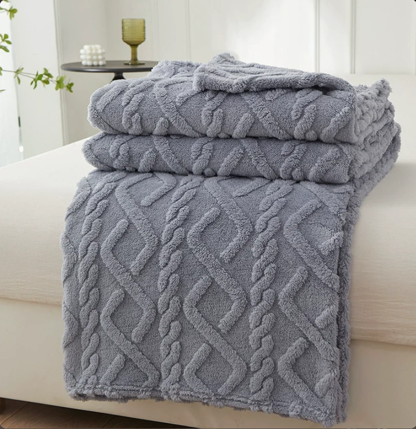Solid Color Skin-friendly Blanket, Taff Velvet Multi-purpose Blanket, Double-sided Jacquard Fleece Throw, Coral Fleece Blanket