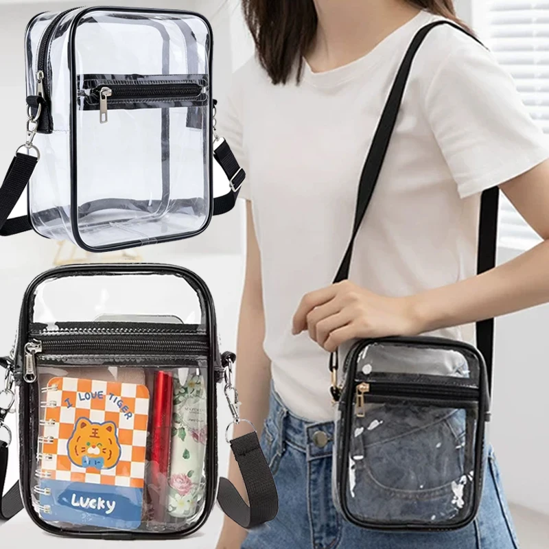 2026 New Minimalism Square Shoulder Bag PVC Transparent Purse Sports Crossbody Bag with Front Pocket Waterproof Casual Handbag
