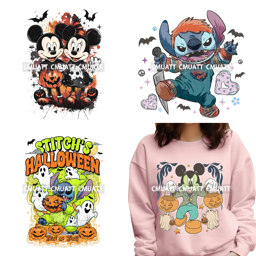 

Pumpkin Ghost Spooky Vibes Trick or Treat Cartoon Halloween Party Iron on DTF Heat Transfers Stickers Ready to Press for Clothes
