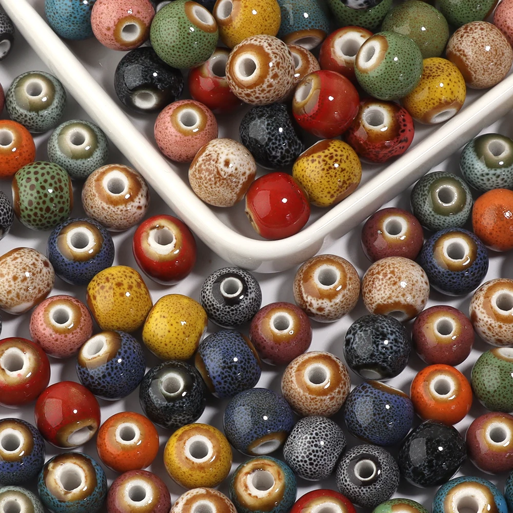 20pcs/lot Colorful Spotted Beads Round Shape Ceramic Beads Loose Beads For DIY Jewelry Making  Earrings Bracelets Accessories