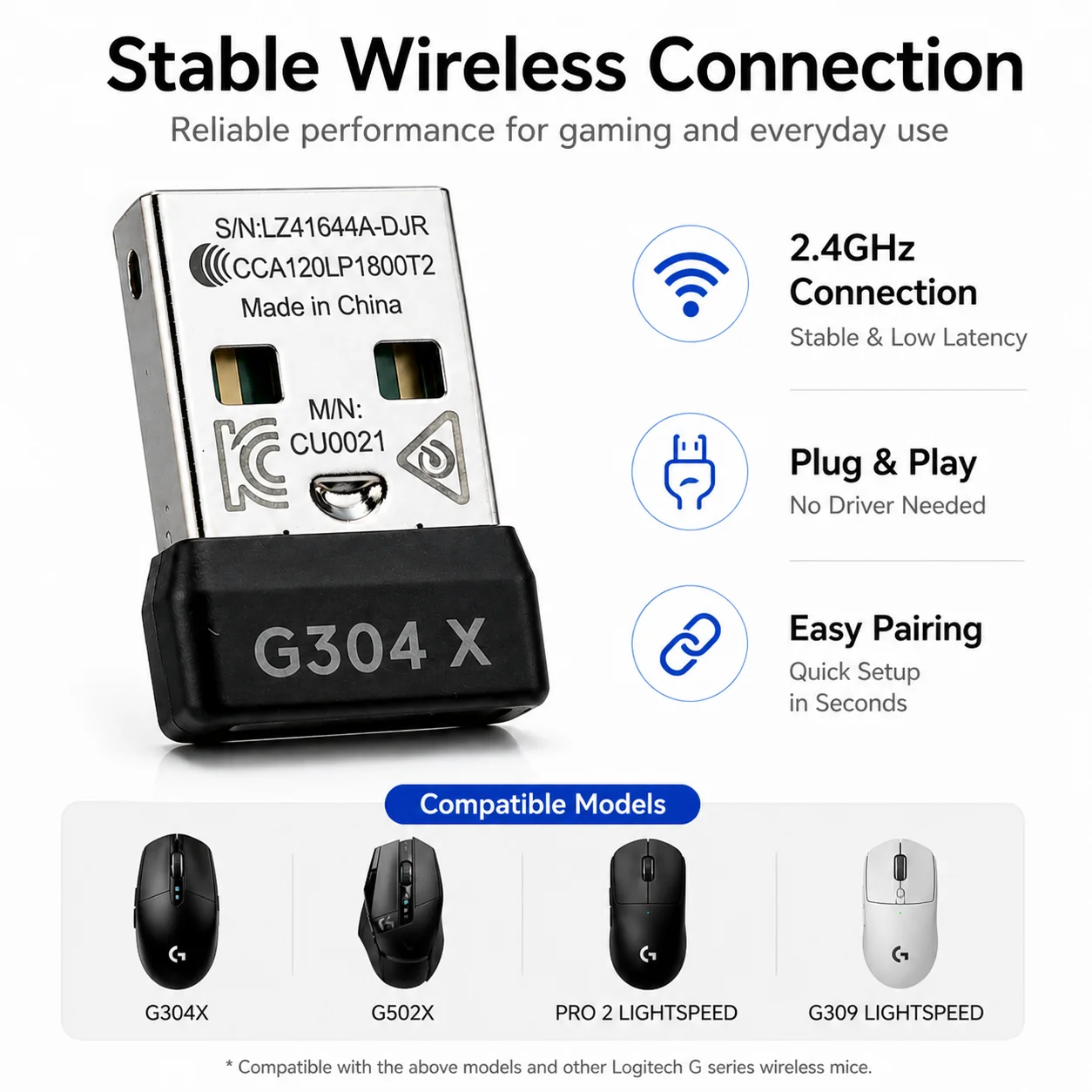 USB Adapter 2.4G Receiver For  Logitech G304 X / G309 LIGHTSPEED / G705 / G502X / PRO X SUPERLIGHT 2 Mouse Wireless Dongle