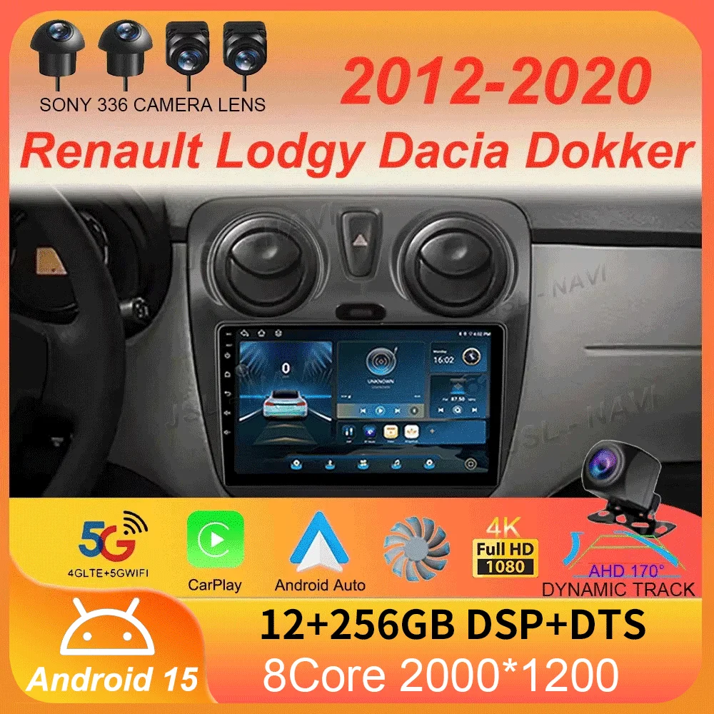 

Android 15 Carplay Auto WIFI+4G For Renault Lodgy Dacia Dokker 2012-2020 Car Radio Multimedia Video Player Navigation GPS Stereo