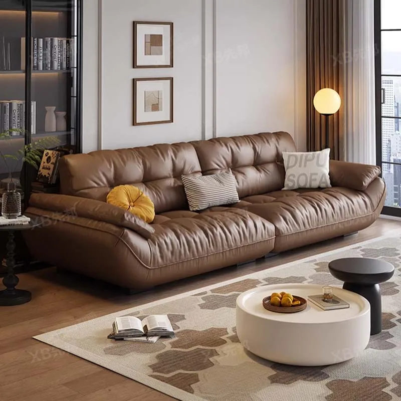 Sectional Living Room Sofa Genuine Leather Comfortable Lounge Sofa Luxury Minimalist Divano Soggiorno Di Lusso Room Decor image 5