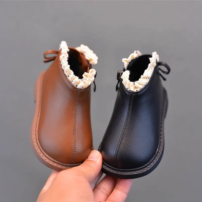 

2025 Autumn Winter New Children Casual Boots for Girls Fahsion Korean Style Soft Bottom Anti-slippery Versatile Princess Shoes