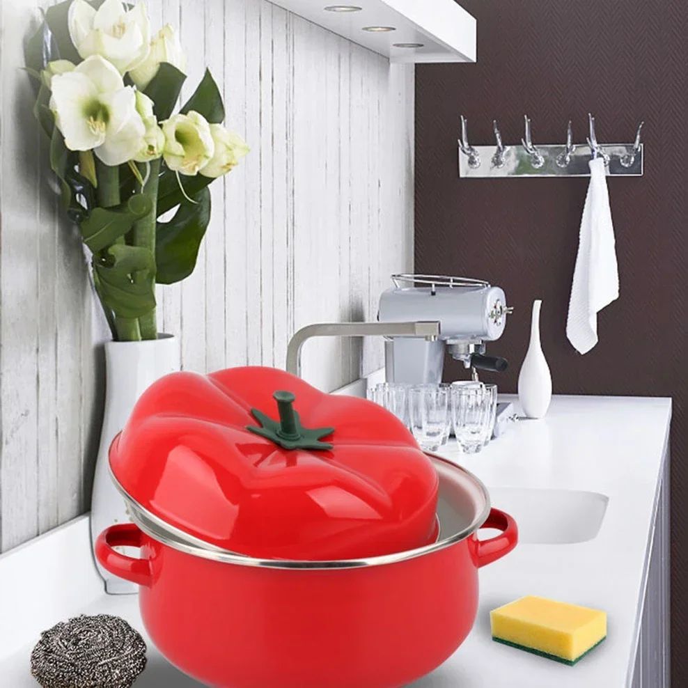 1.7L/2.5L Porcelain Enameled Saucepan Red Tomato Pot For Cooking Noodles Applicable Induction Cooker Soup Pot Kitchenware