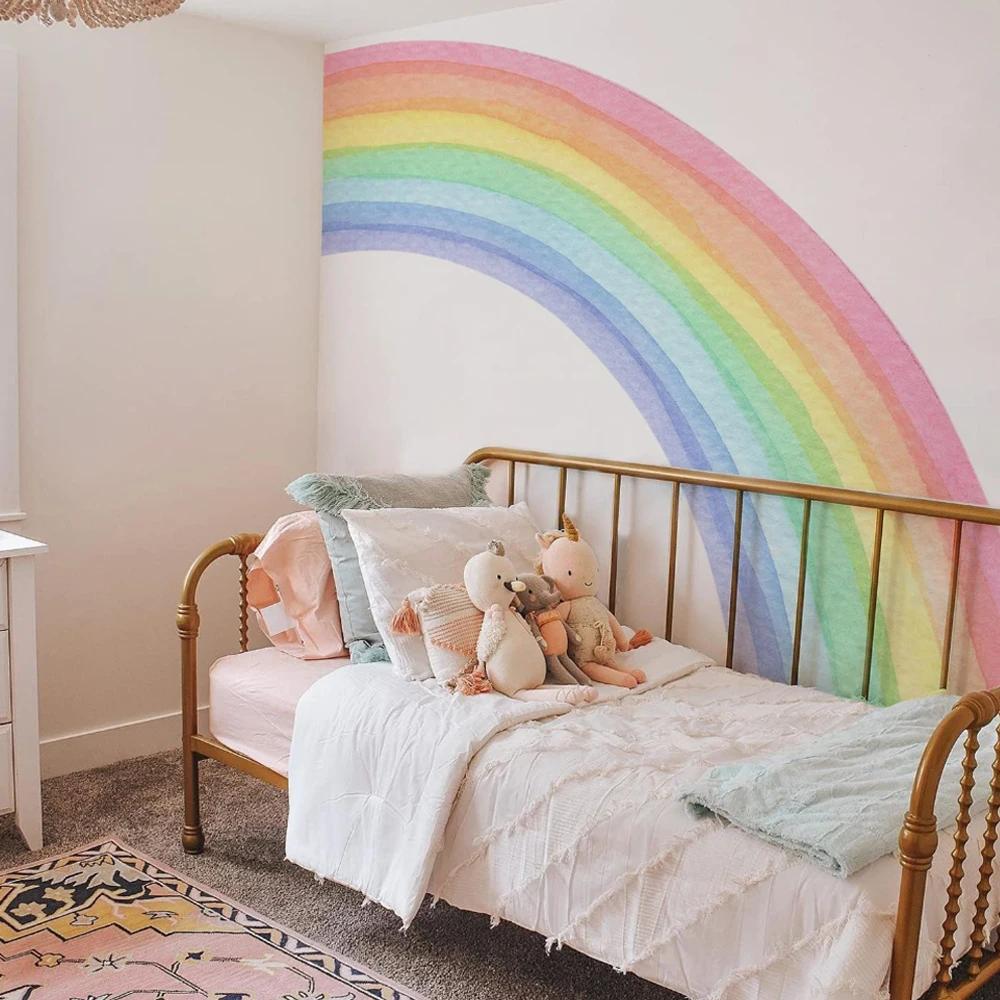 Large Watercolor Rainbow Wall Stickers For Kids Rooms Giant Child Wall Rainbow Stickers Pastel Boho Rainbow Wall Sticker