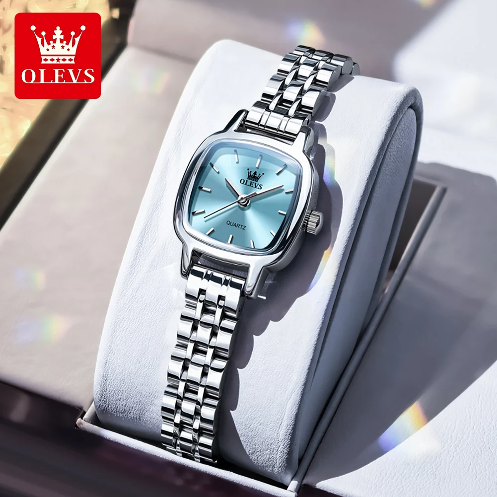 OLEVS Women's Watches Trend Fashion Fine Steel Strap Square Quartz Wristwatch for Lady Waterproof Simple Casual Dress 5675 New