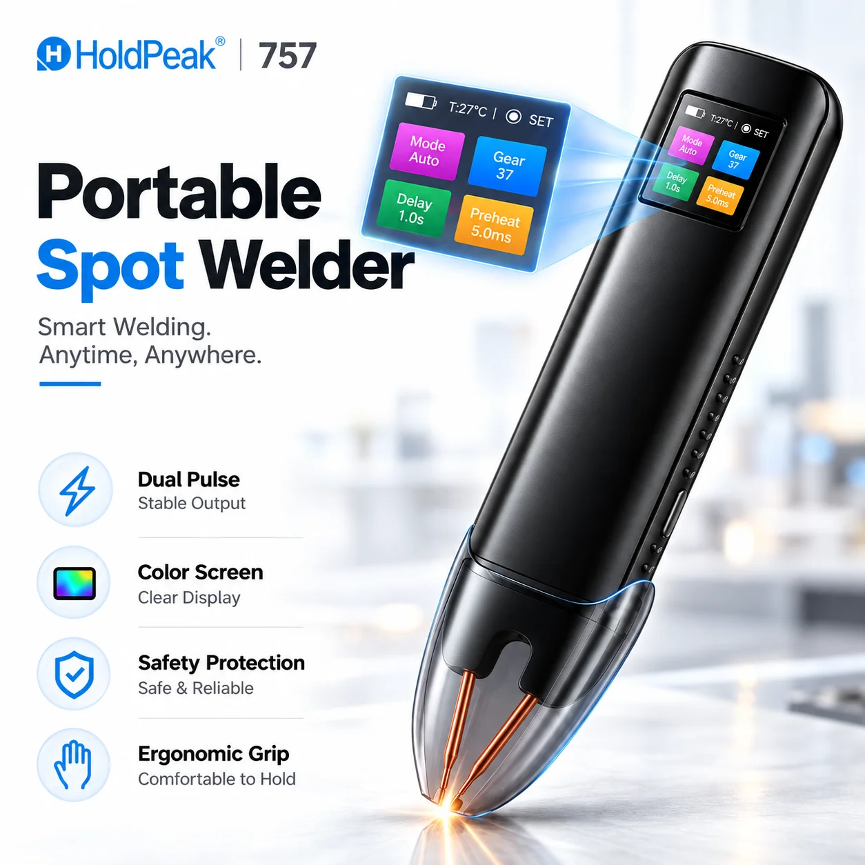 18650 Battery Spot Welder 99-Gear Adjustable Portable Smart Pulse Welding Machine with Color IPS Screen Auto-Detect Thickness