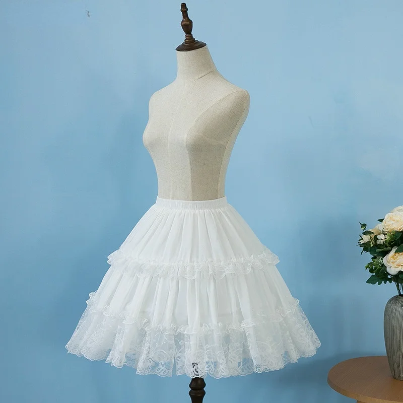 Lolita-enagua de encaje de gasa para mujer, ropa interior corta, accesorios de boda negros