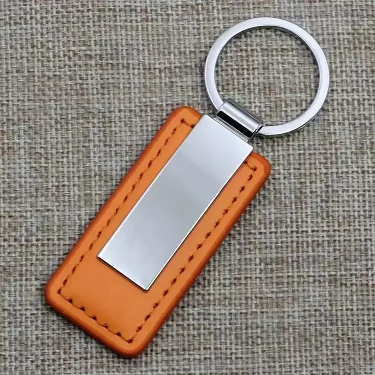 Einfacher Leder-Schlüsselanhänger, rechteckig, Edelstahl, Metall, Herren-Schlüsselring, Auto-Geschenk, Schlüsselanhänger, exquisiter Modeanhänger, Großhandel – Detail 10
