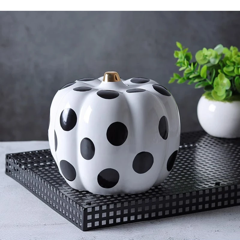 Black and White Polka Dot Pumpkin Ceramic Ornaments Wine Cabinet Desktop Decorative Crafts Home