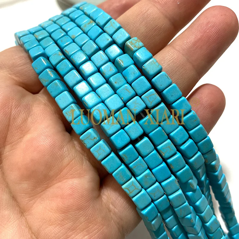 5x5MM Square Blue Howlite Turquoise Loose Natural Stone Spacer Beads for Jewelry Making Diy Bracelet Earrings Accessories