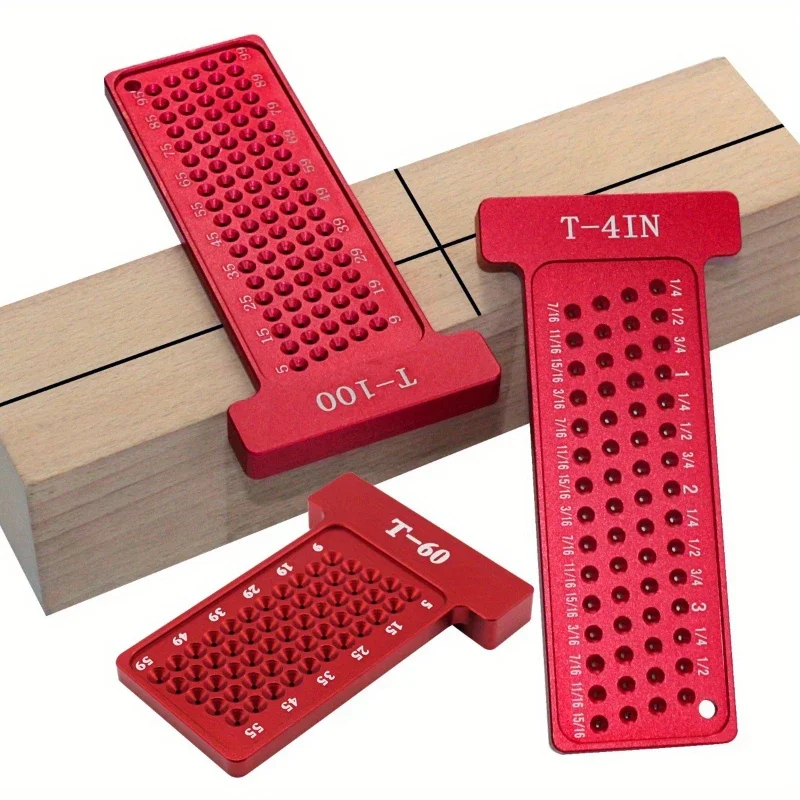 

Woodworking scribing ruler, aluminum alloy hole ruler T-shaped ruler, metric T100/T65/T2.5in/T4in