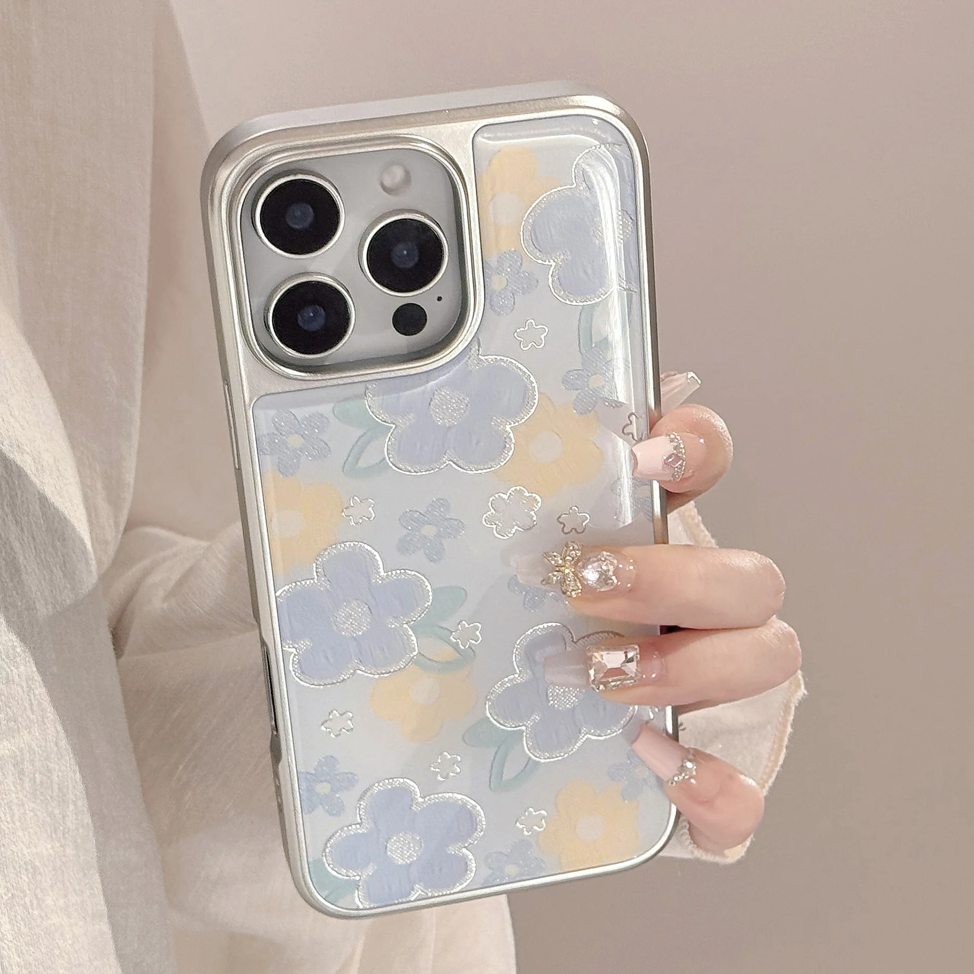 

Gilded Ins Oil Painting Flower Drop Glue Mobile Phone Case For iPhone16/15pro max Anti-fall Phone Case For iPhone13/14