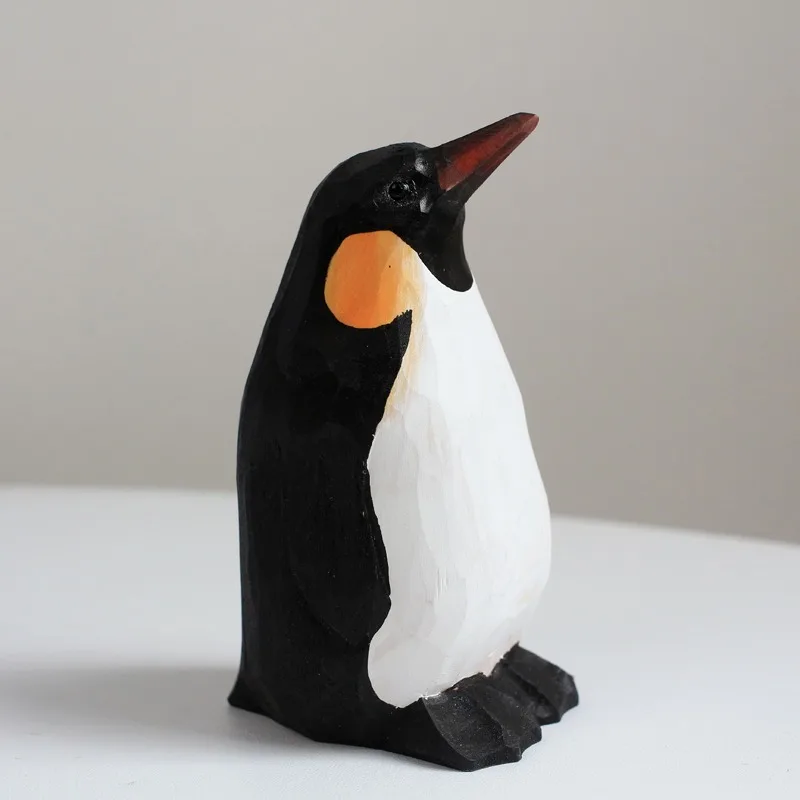 1 PC Emperor Penguin Handcarved Wood Figurine Living Room Table Car Interior Decoration Handmade Cute Animal Craft Creative Gift