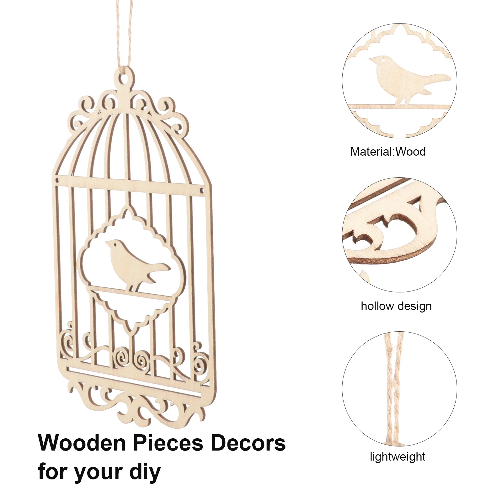 

2Pcs Wooden Birdcage Cutouts Unfinished Craft Embellishments Hollow Design Decorative Pendant for DIY Home Party Wall Art