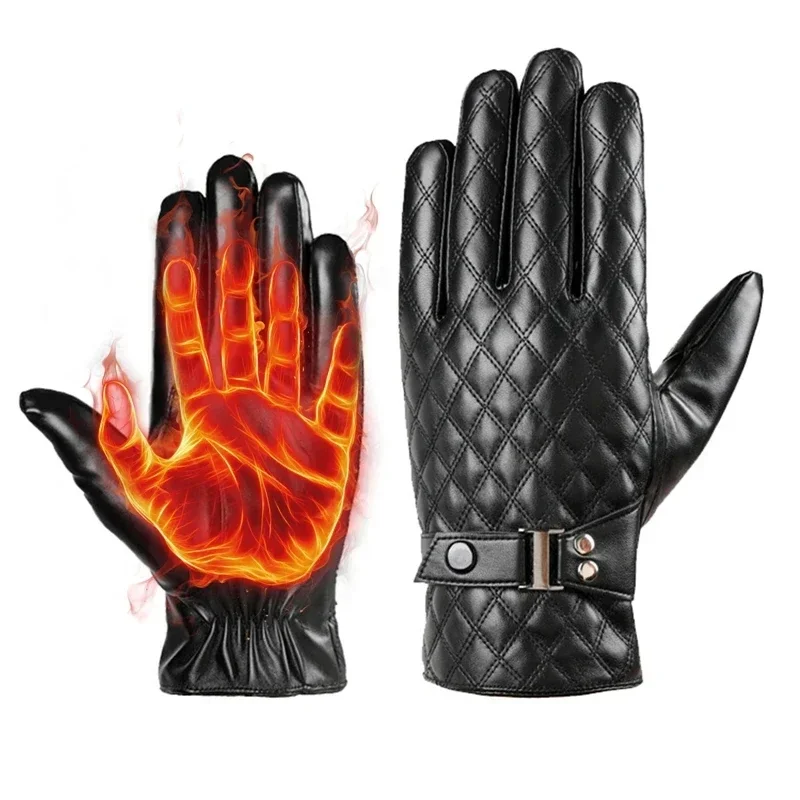 Motorcycle Riding Fashion Gloves Spring Winter Windproof Waterproof Thermal Plush Black Leather Guantes Motocross Racing Mittens