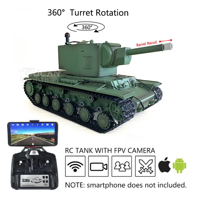 هنغ طويل 1/16 مقياس دبابة مع جهاز للتحكم عن بُعد السوفياتي KV-2 العملاق 7.0 FPV 3949 360 °   برج برميل نكص ألعاب التحكم اللاسلكي BB الكريات TH19749