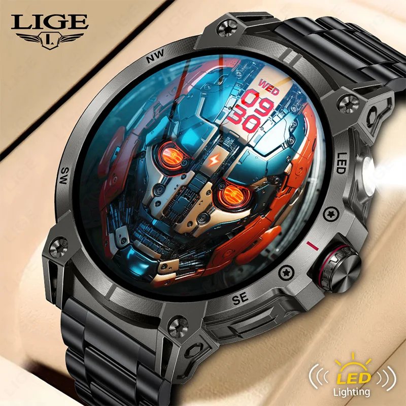 

LIGE Военные Смарт-часы для мужчин 760 мАч Большая батарея светодиодный фонарик компас 1,8-дюймовый HD-экран пульсометр водонепроницаемые BT Call Smartwatch