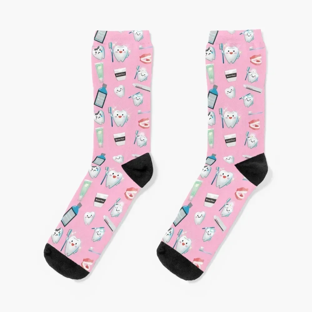 Dental Pattern Pink Background Socks cartoon Men's with print sports and leisure Socks For Women Men's