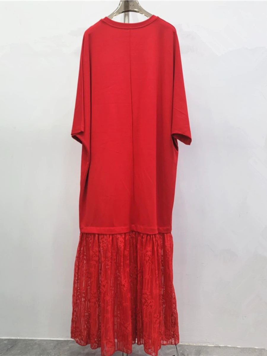 Galcaur sólido emendado 3d flor vestido feminino o pescoço manga longa solto design temperamento vestidos femininos estilo de moda verão