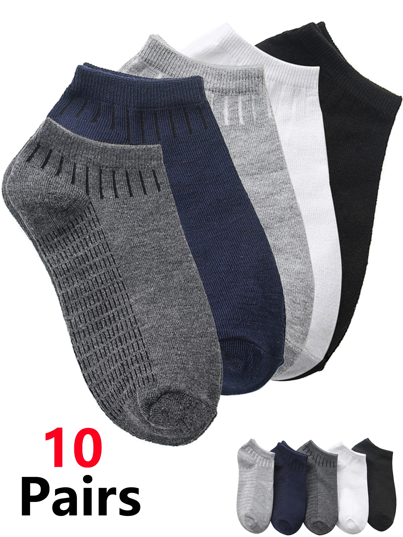 

10 Pairs Solid Cotton Ankle Socks for Men Elastic Mesh Breathable Fabric Classic Plain Style Ideal for Business Office and Daily