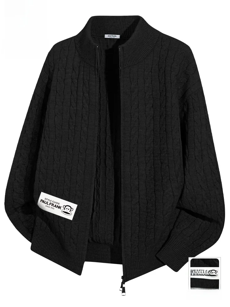 

Double Zipper Stand Collar Knitwear Men's Bla Autumn Winter Faion Casual Loose Fit Comfortable Warm Sweater