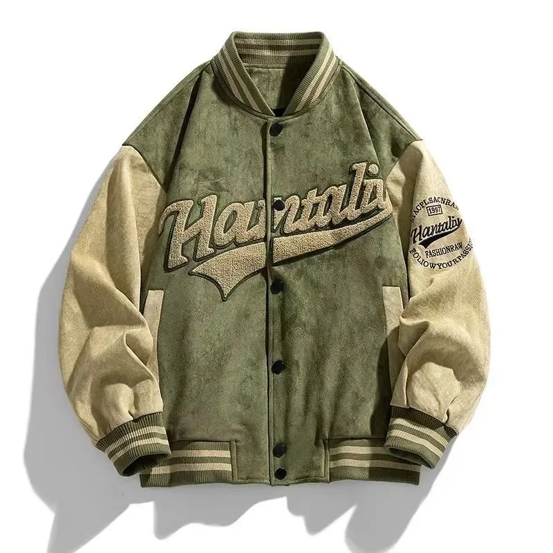 Men's American Style Splicing Contrasting Color Design Sense Spring and Autumn Handsome Wasteland Style Baseball Uniform Jacket