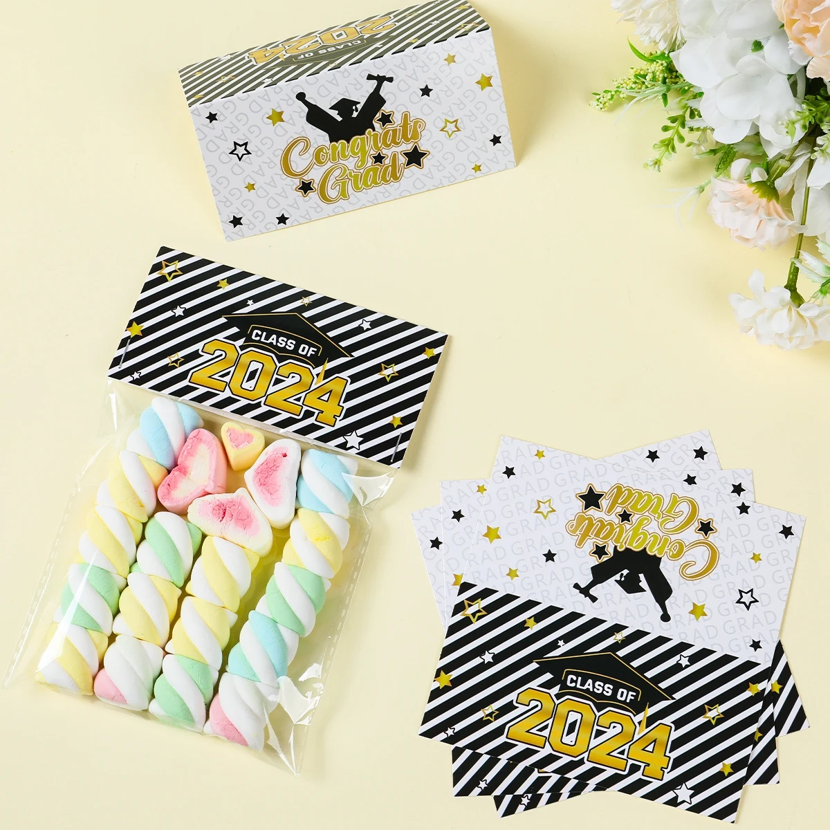 10Pcs Graduation Party Treat Bag Topper Cookie Gift Packaging Bag Candy Bag 2024 Grad Congratulation Party Favors Supplies