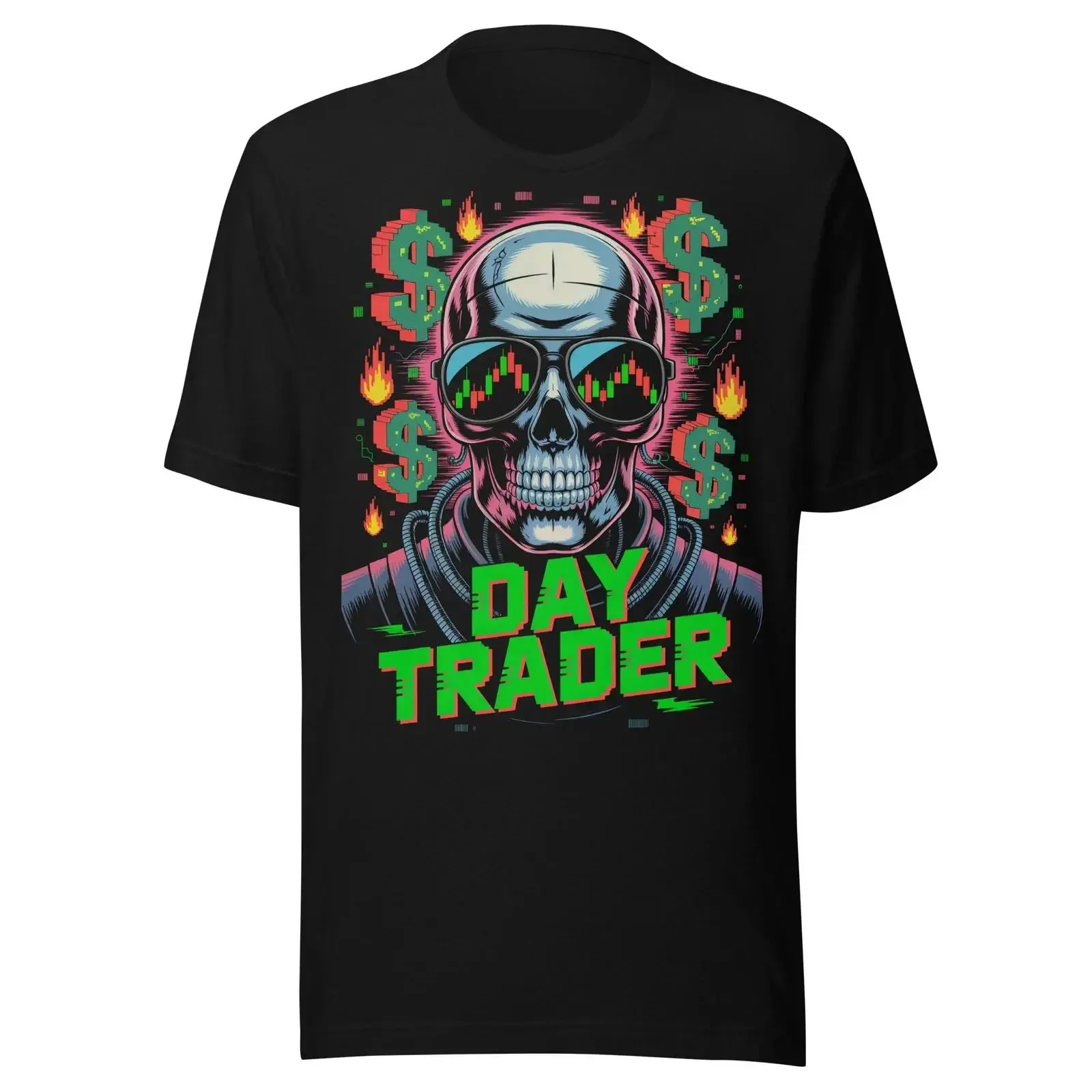 T-shirt Day Trader Skeleton Stock Market Broker Forex Crypto XRP BTC Wall Street vintage délavé unisexe streetwear élégant homme