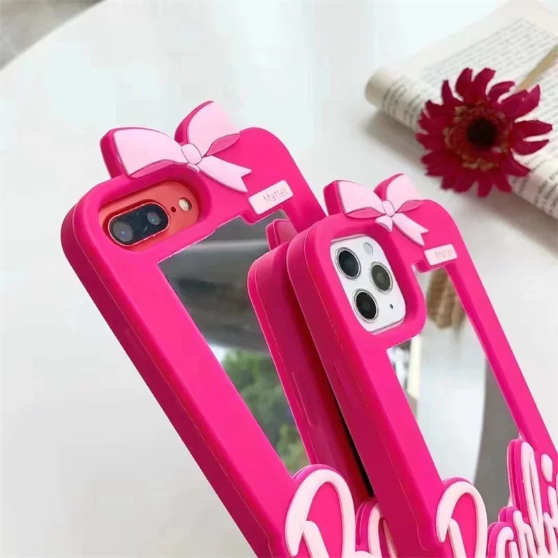 Casing pelindung cermin boneka Barbie mewah untuk iPhone, 15, 14, 13, 12, 11 Pro, X, XR, XS, Max, 7, 8 Plus